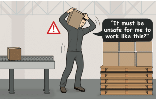 Illustration of man lifting injury palletizing