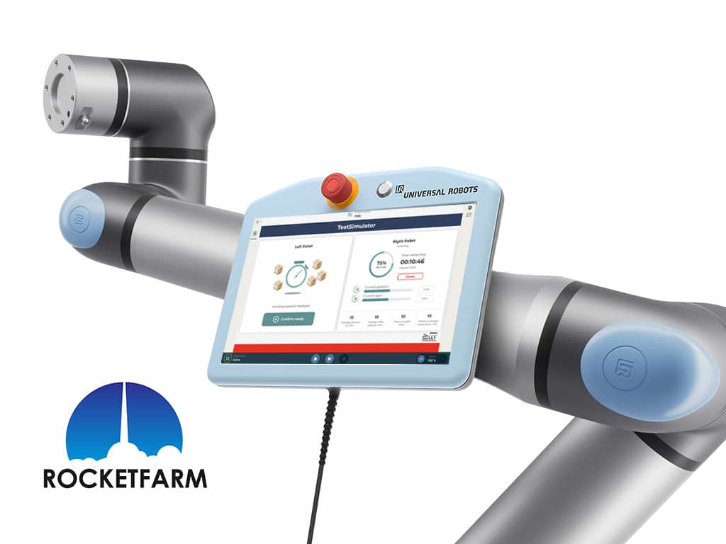 Pally Bundle showing a Universal Robot, and teach pendant with Pally